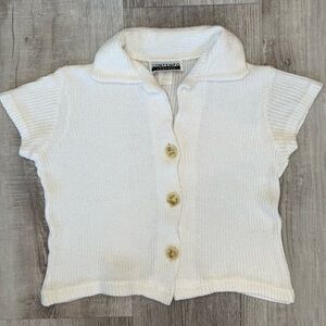 Contempo Casuals White Button Up Cropped Vintage Sweater Women’s size S